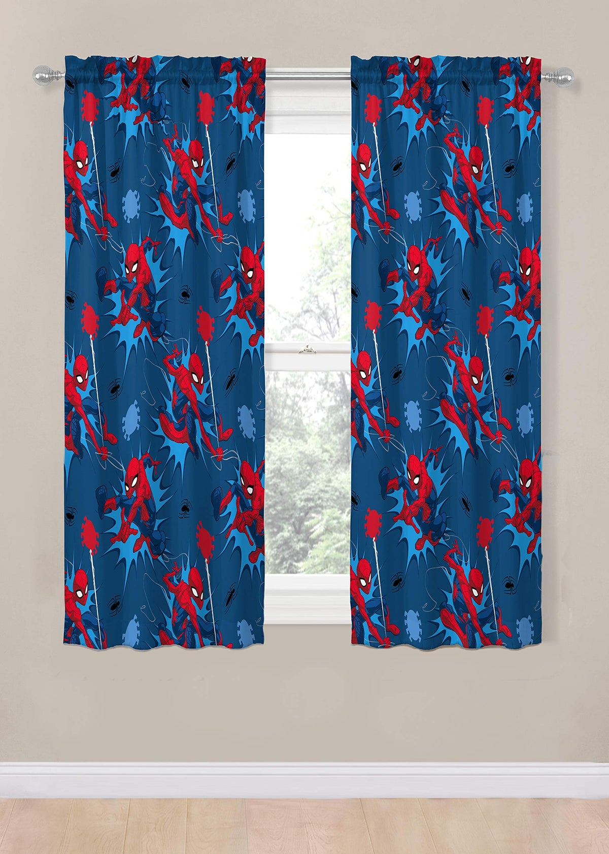 Jay Franco Spider-Man drapes tiebacks included for versatile window styling.
