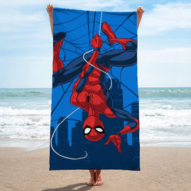 Jay Franco Spider-Man Hi Neighbor towel close-up, fade-resistant colors stay vivid through washes.