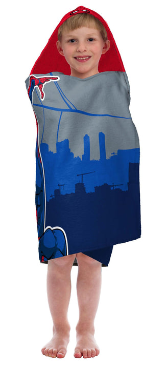 Jay Franco Spiderman hooded towel, back view, cozy wrap ideal for beach days and drying off