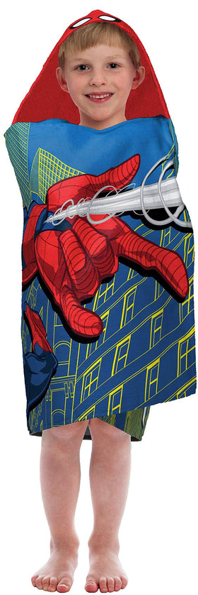Jay Franco Spiderman hooded towel graphics for quick drying after swimming.