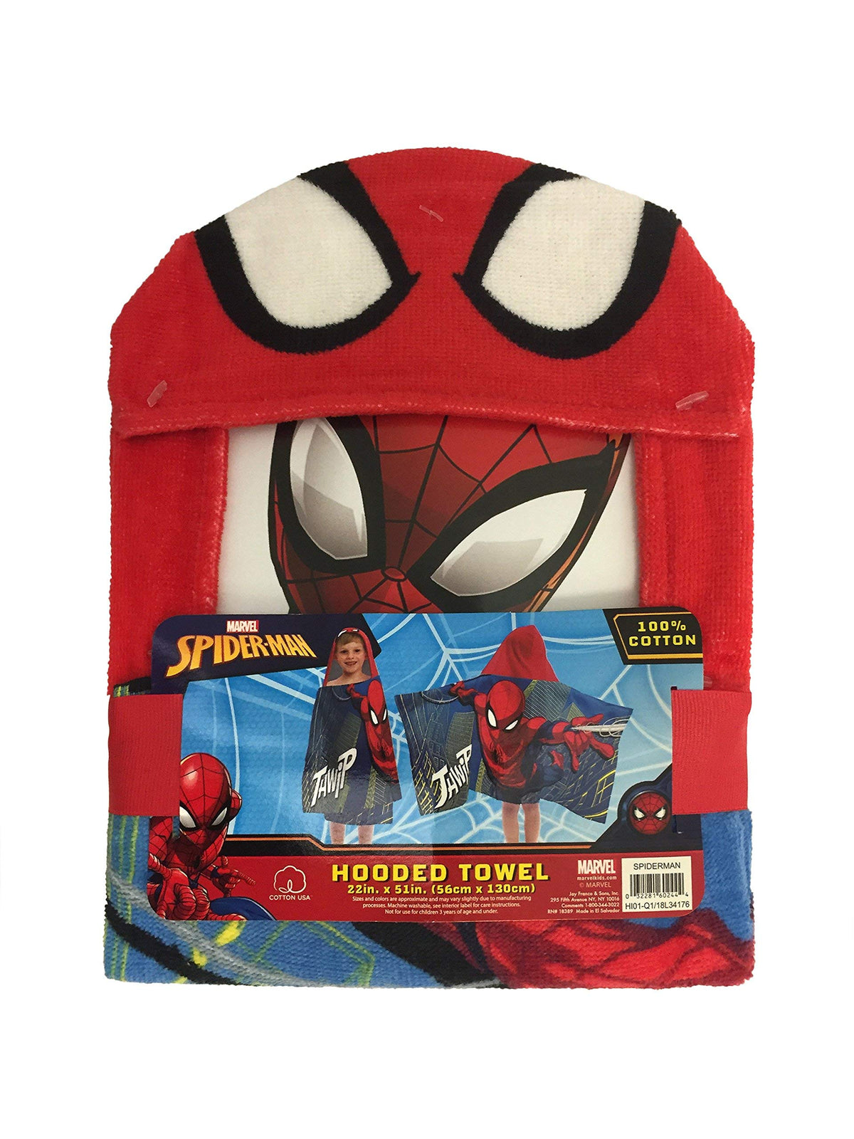 Jay Franco Spiderman hooded towel soft cotton for cozy year-round use.