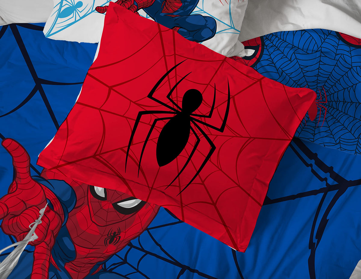 Jay Franco Spiderman shams 20x26 showcased with cheerful hero motif.