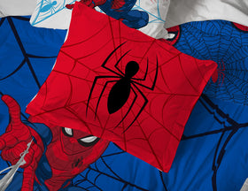 Jay Franco Spiderman shams 20x26 showcased with cheerful hero motif.