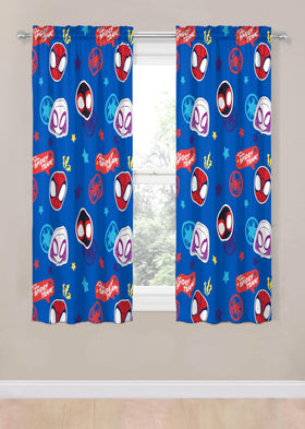 Jay Franco Spidey curtains close-up of bold design and colors.