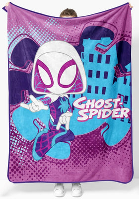 Jay Franco Ghost Spider Gwen throw blanket front view offers cozy bedtime warmth.