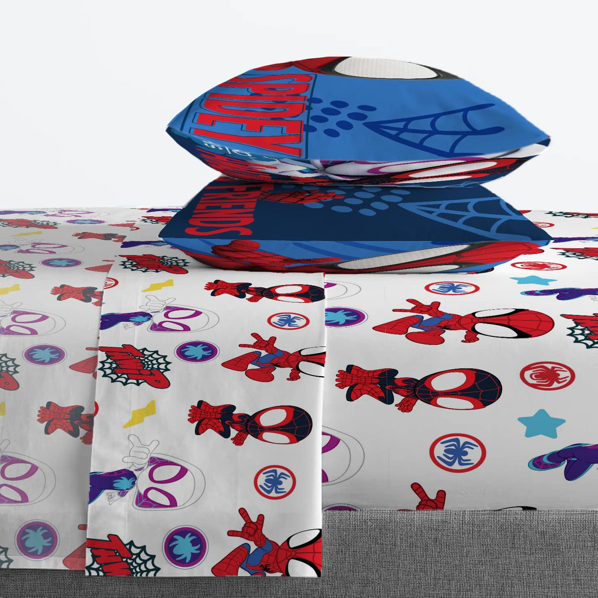 Jay Franco Spidey and Friends microfiber texture close-up for softness.