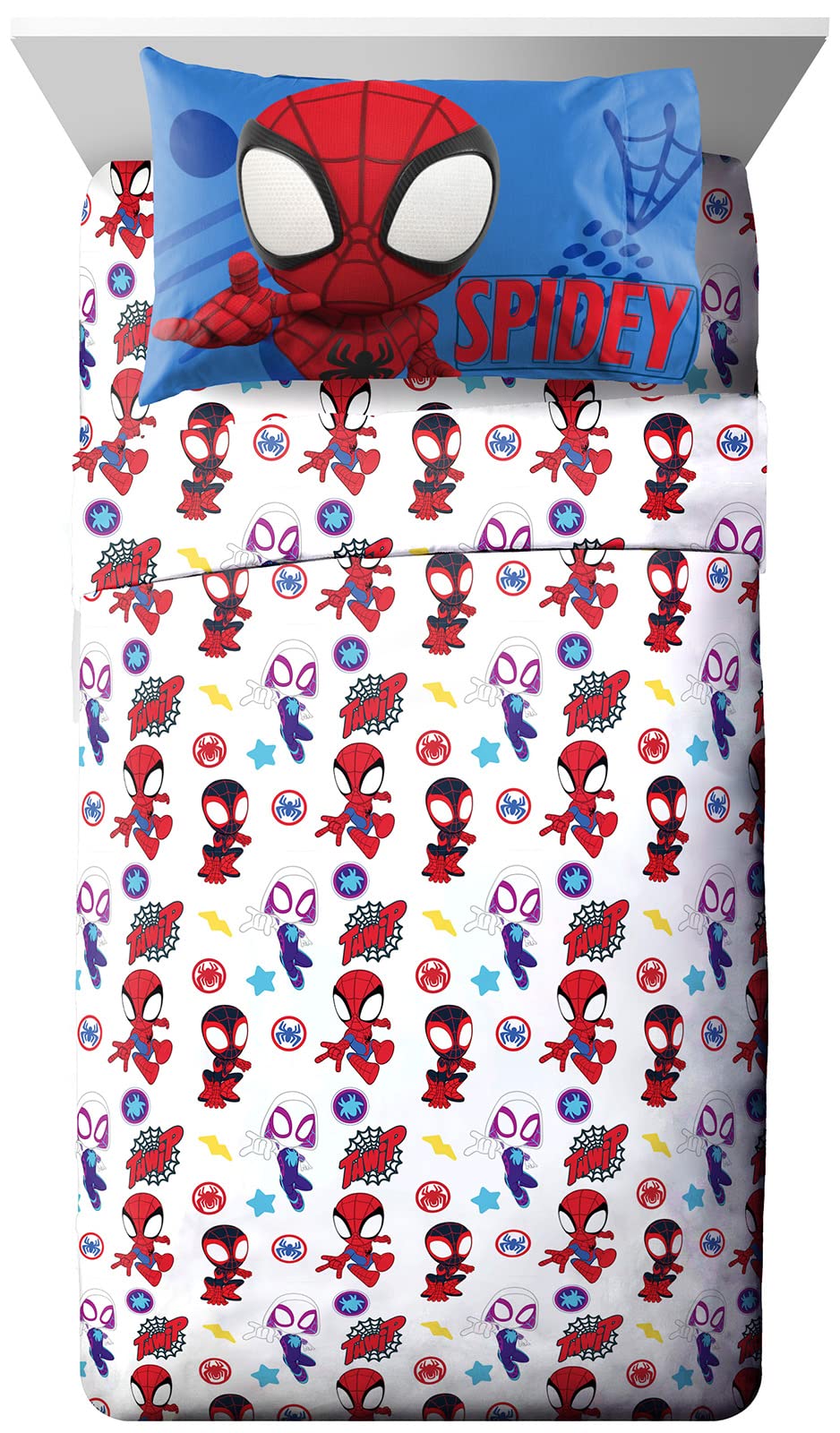 Jay Franco Spidey & Friends fitted sheet in soft microfiber for year-round comfort.