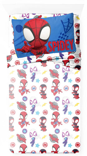 Jay Franco Spidey & Friends flat sheet displays bold design and breathable comfort.