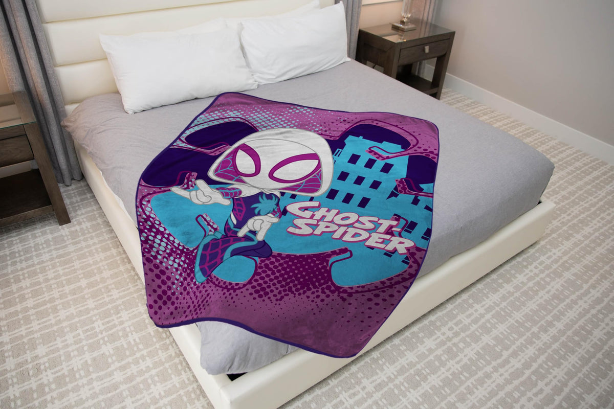 Jay Franco Ghost Spider Gwen close-up highlights vibrant Gwen Stacy artwork.