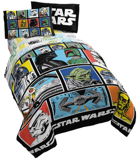 Jay Franco Star Wars Classic Grid comforter on a bed for cozy nights.
