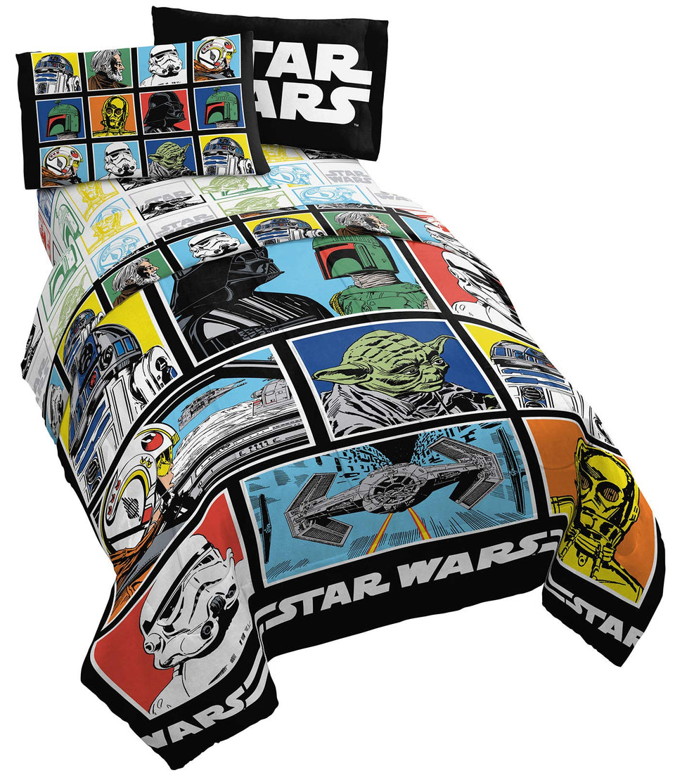Jay Franco Star Wars Classic Grid comforter on a bed for cozy nights.