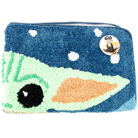 Jay Franco Mandalorian blue rug close-up fabric texture, soft and absorbent for post-bath use.