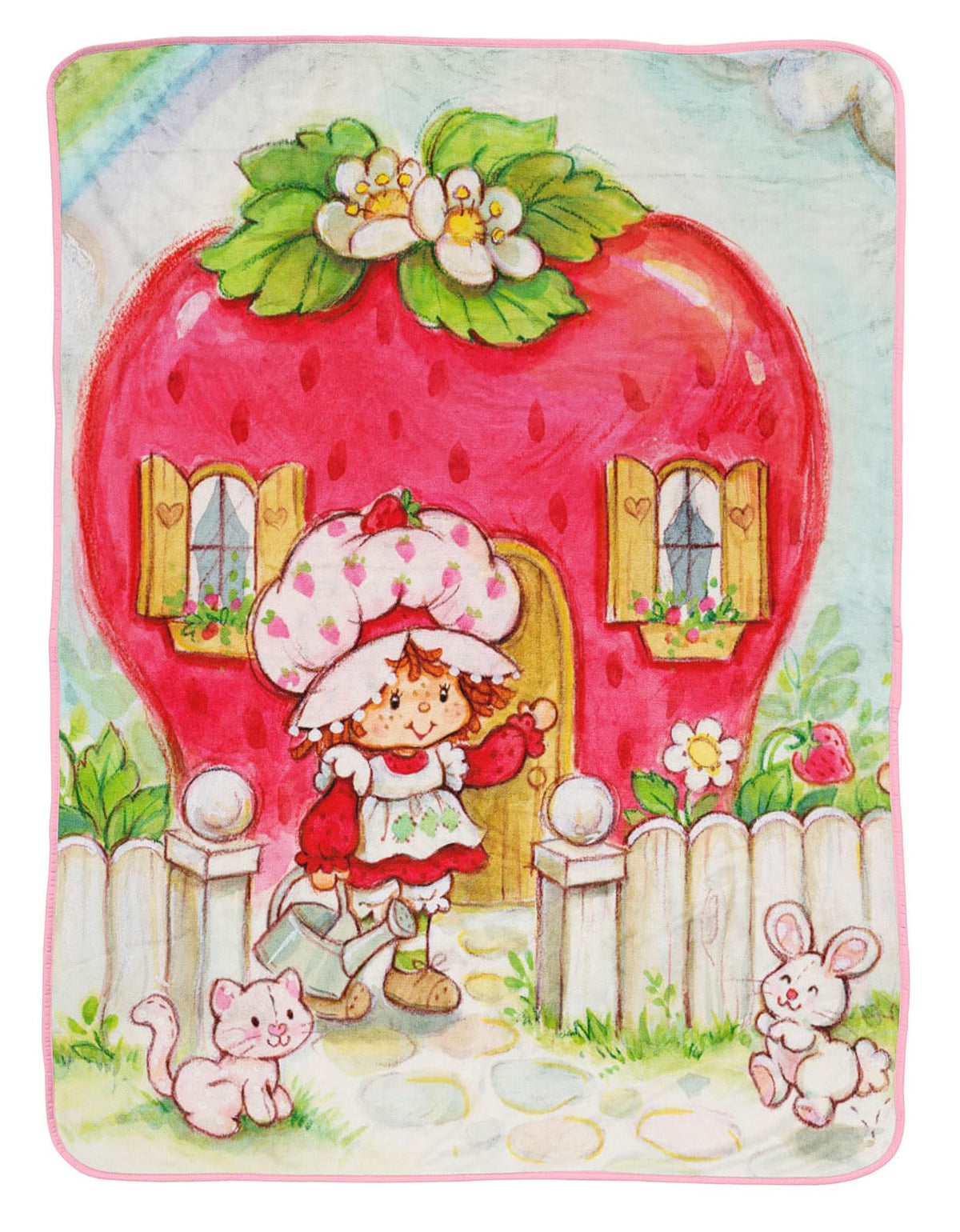 Jay Franco Strawberry Shortcake plush throw, front view, ideal for cozy couch cuddles.