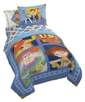 Jay Franco Toy Story comforter set with Woody and Buzz for imaginative bedtime fun.