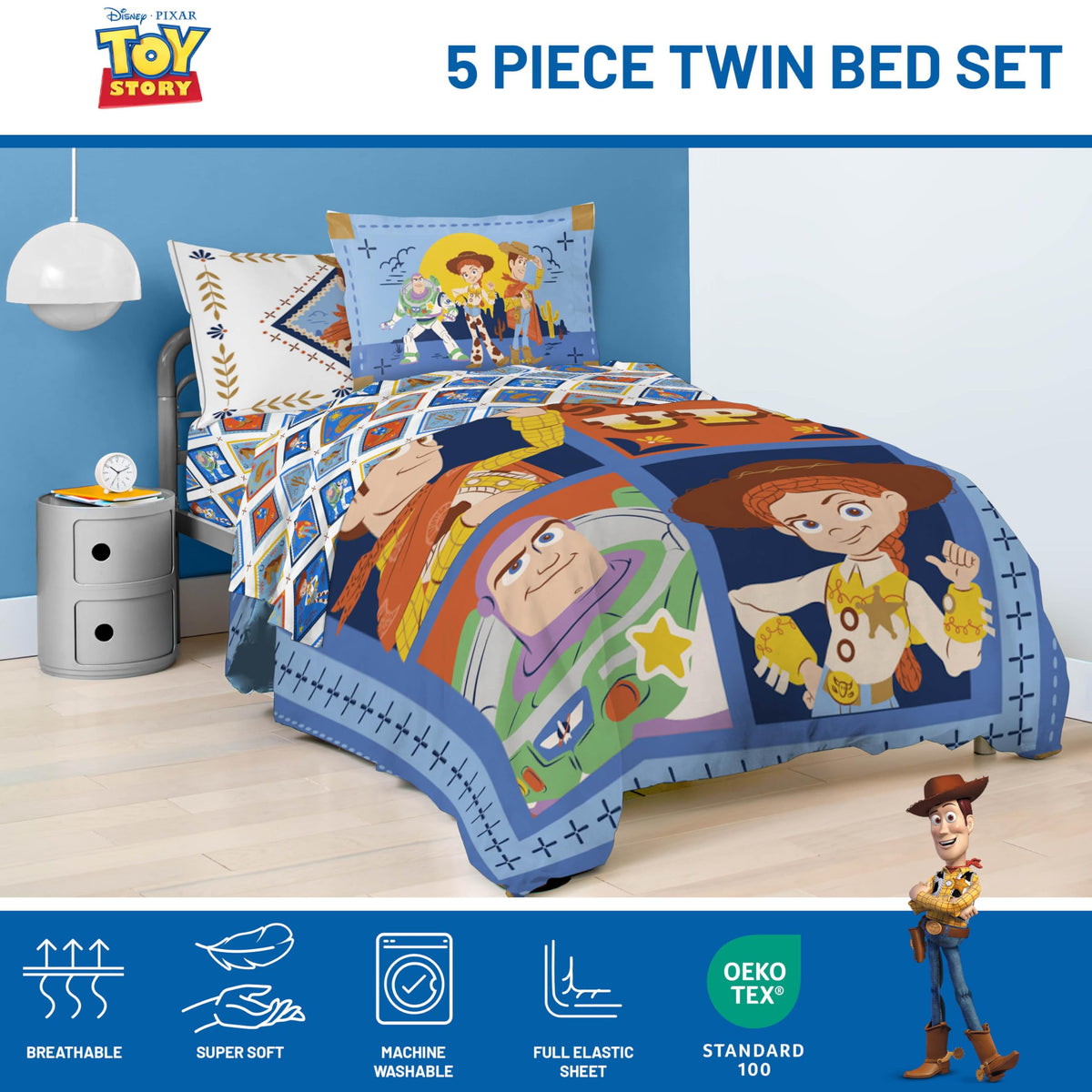 Jay Franco Toy Story flat sheet adds a vibrant character touch to nightly routines.