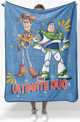 Jay Franco Toy Story plush throw featuring Woody and Buzz for cozy movie nights.
