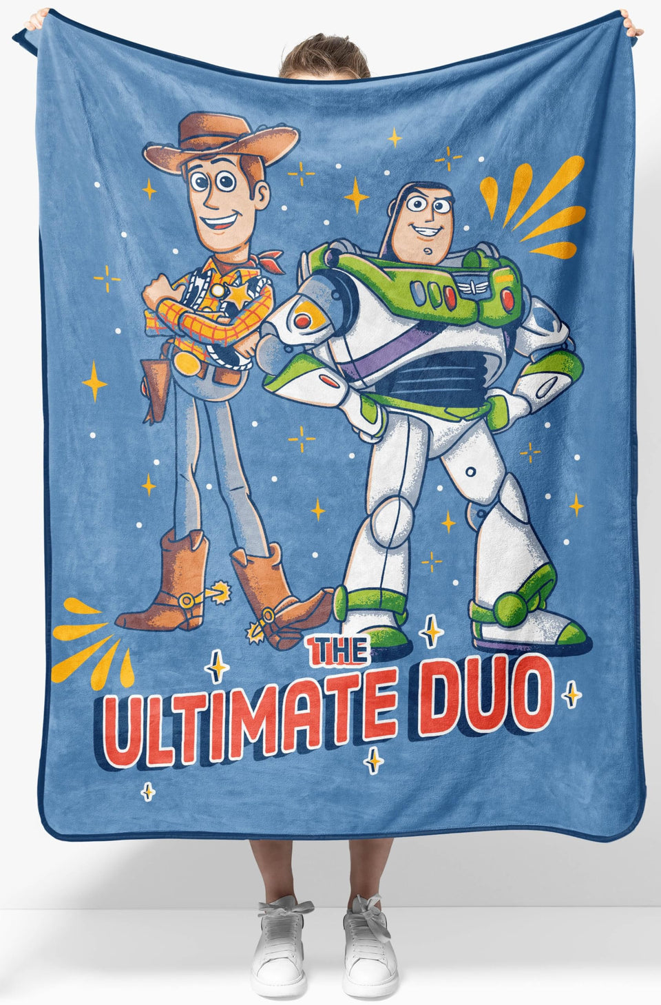 Jay Franco Toy Story plush throw featuring Woody and Buzz for cozy movie nights.