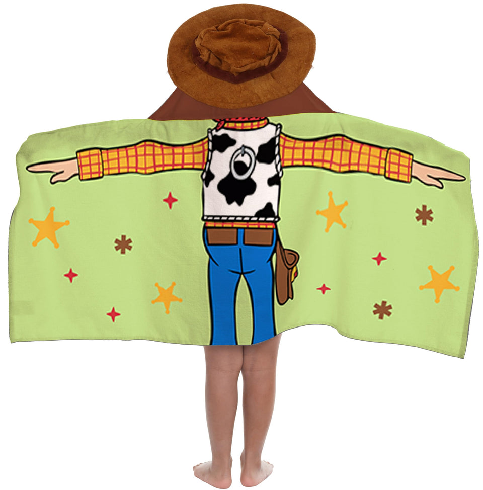 Jay Franco Toy Story Woody hooded towel with a 3D hood for bath play.