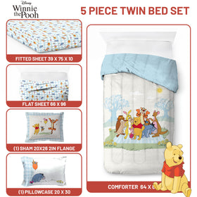 Jay Franco Winnie Pooh sheets pattern shot shows breathable, lightweight fabric for year-round sleep.
