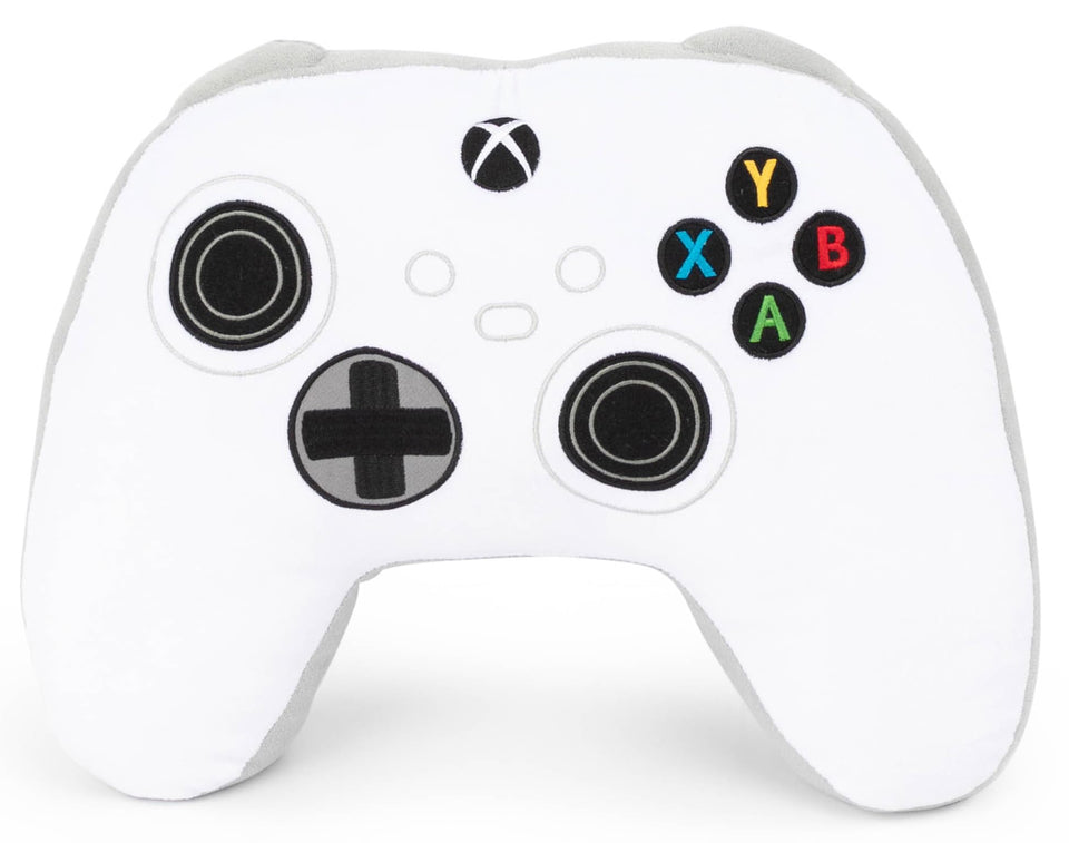 Jay Franco Xbox Controller Plush Pillow front view showcases soft microfiber for cozy gaming.