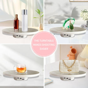 JAYEGT 360-degree turntable with mirror cover for jewelry and cups.