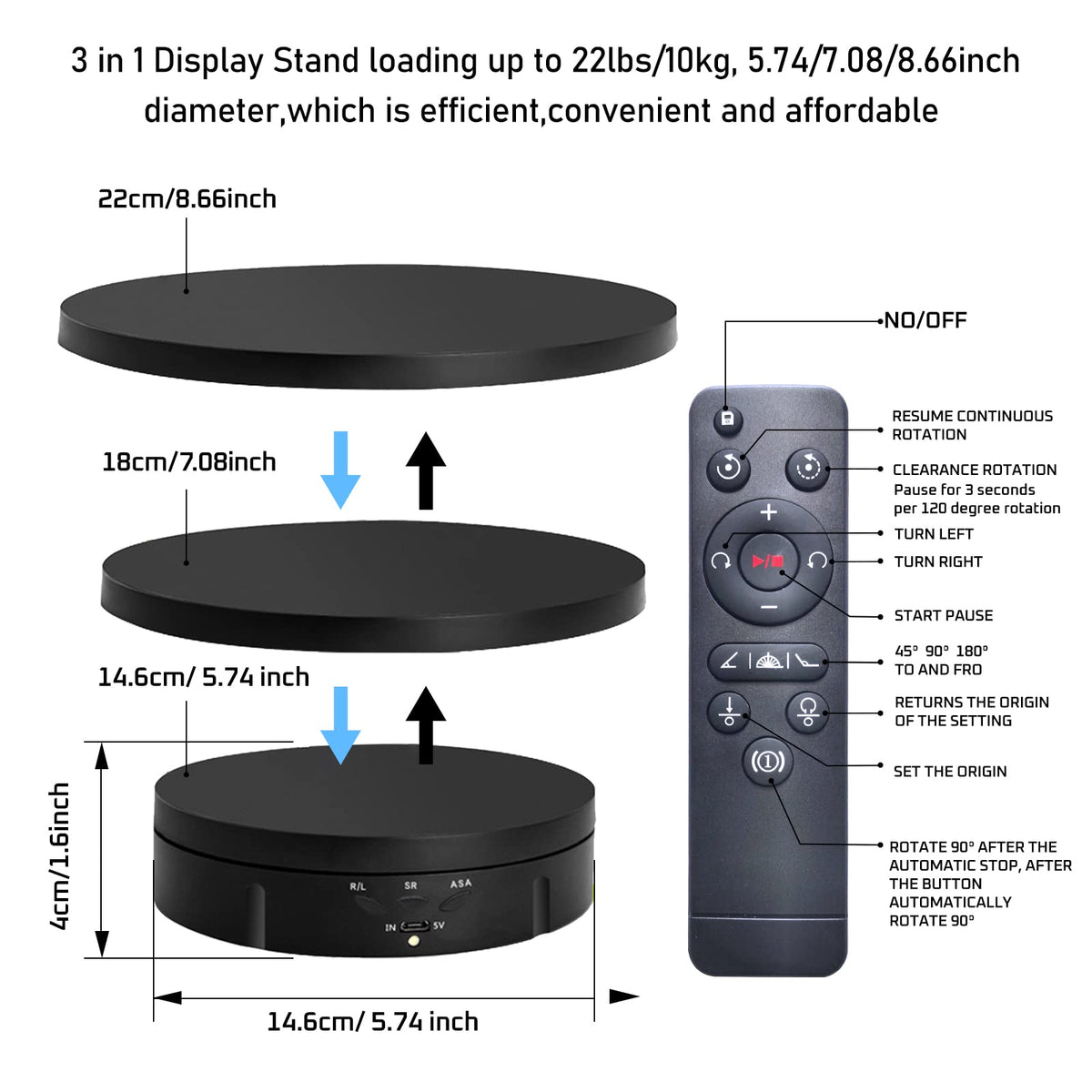 Jayegt 3in1 rotating stand with 7.08-inch cover, ideal for versatile product sizes.