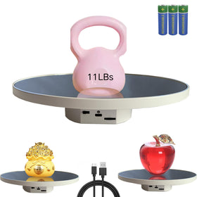 JAYEGT motorized rotating display stand in white for 360° product viewing.