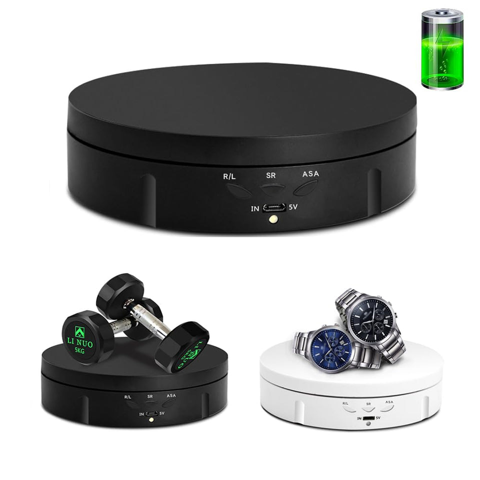 JAYEGT rotating display stand; 360° top view highlights jewelry presentation and rotation