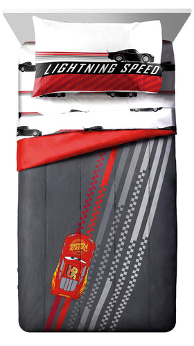 Close-up of Jay Franco Cars comforter texture showing soft microfiber feel
