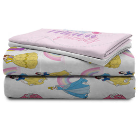 Jay Franco Disney Princess design closeup highlights Aurora, Belle, and Cinderella motifs