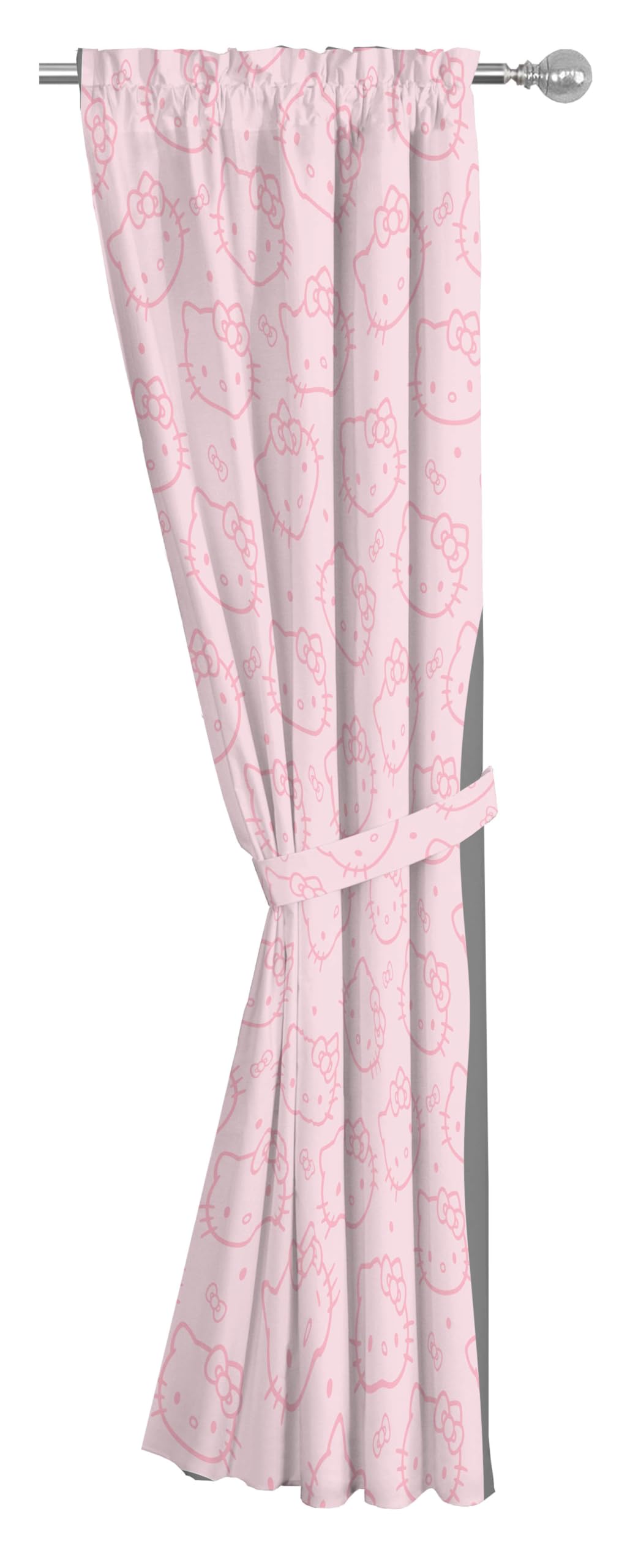 Jay Franco Hello Kitty pink curtains in a cozy bedroom setup