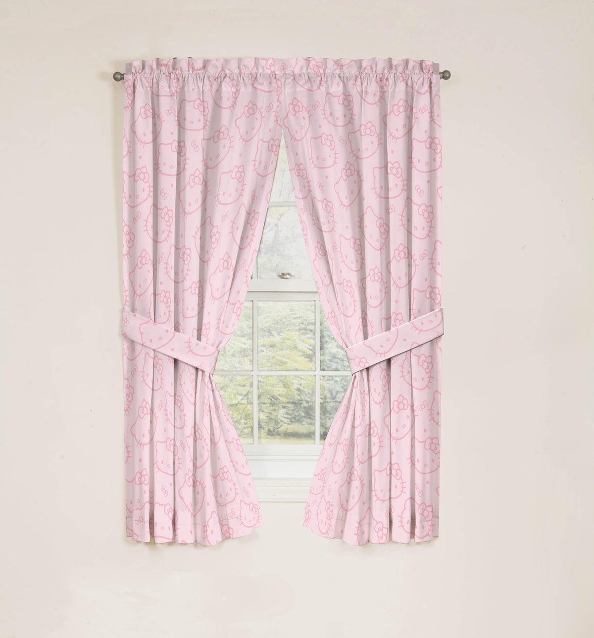 Jay Franco Hello Kitty rod-pocket curtains ready for installation