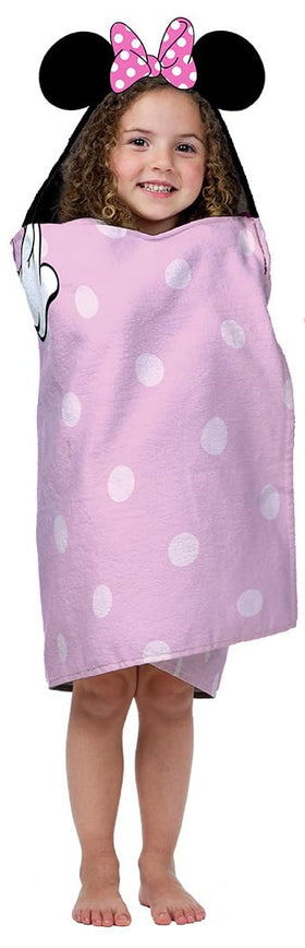 Jay Franco pink Minnie hooded towel for kids, ideal after swimming or traveling