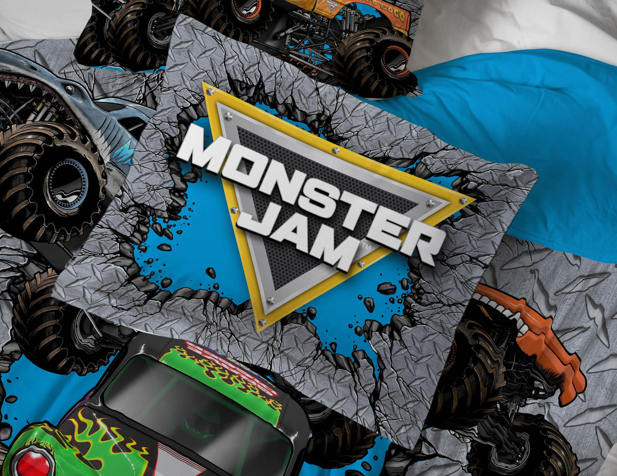 Jay Franco Monster Jam Grave Digger design brings comic book flair to sleep space.