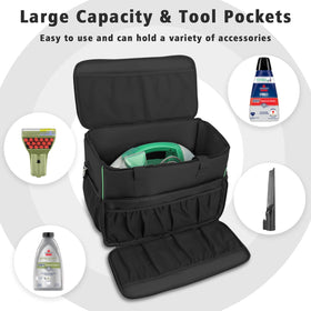 JAYOBGO carry bag for Bissell Little Green 1400B front zippered pocket for accessories.
