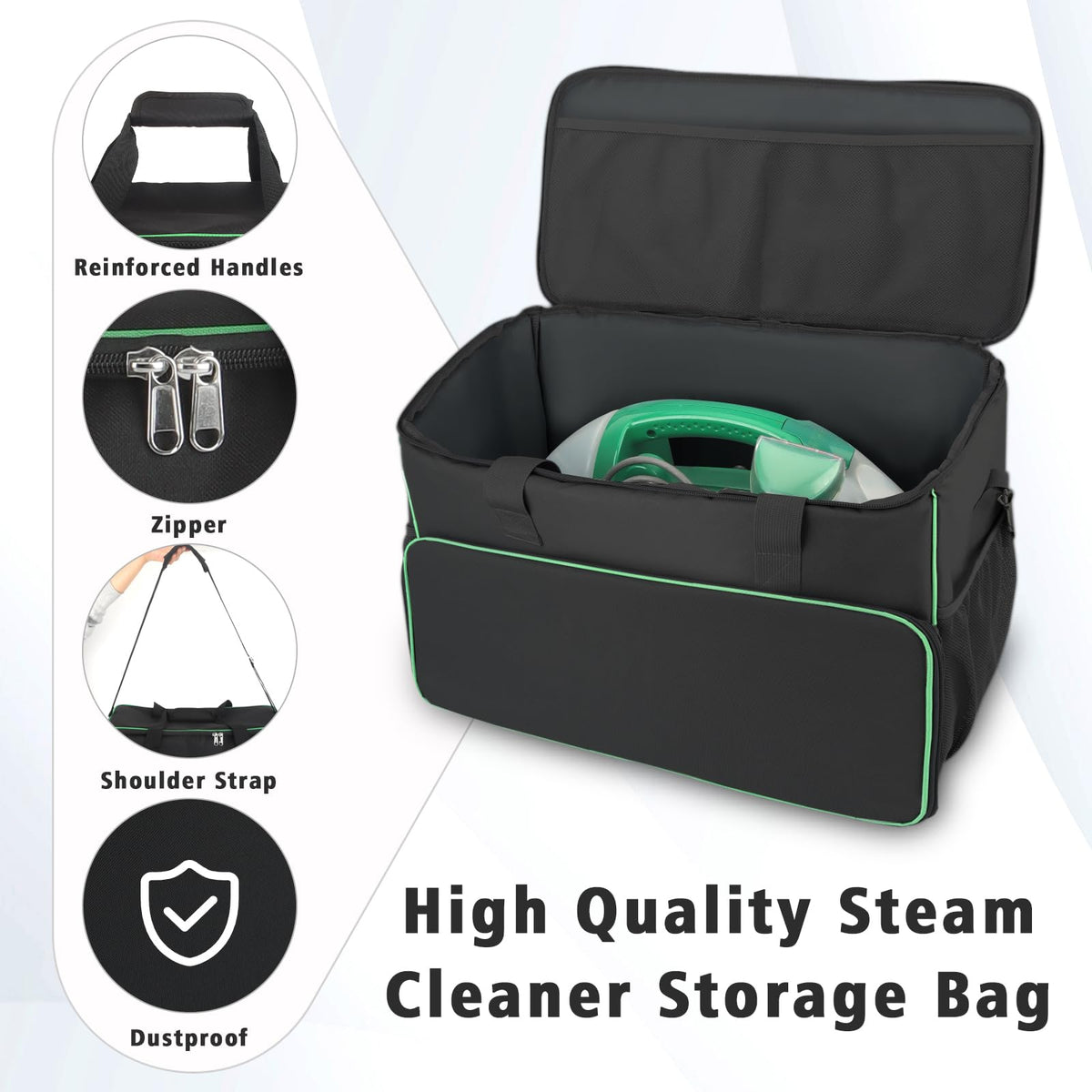 JAYOBGO carry bag for Bissell Little Green 1400B interior view shows machine fit.