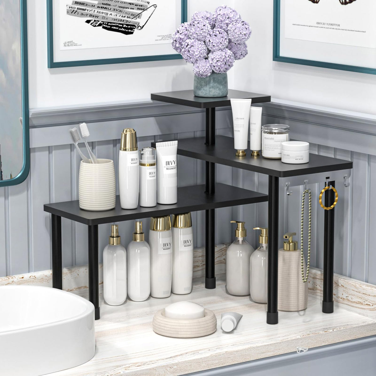 JayRex vanity organizer multi-level keeps bottles visible and within reach.