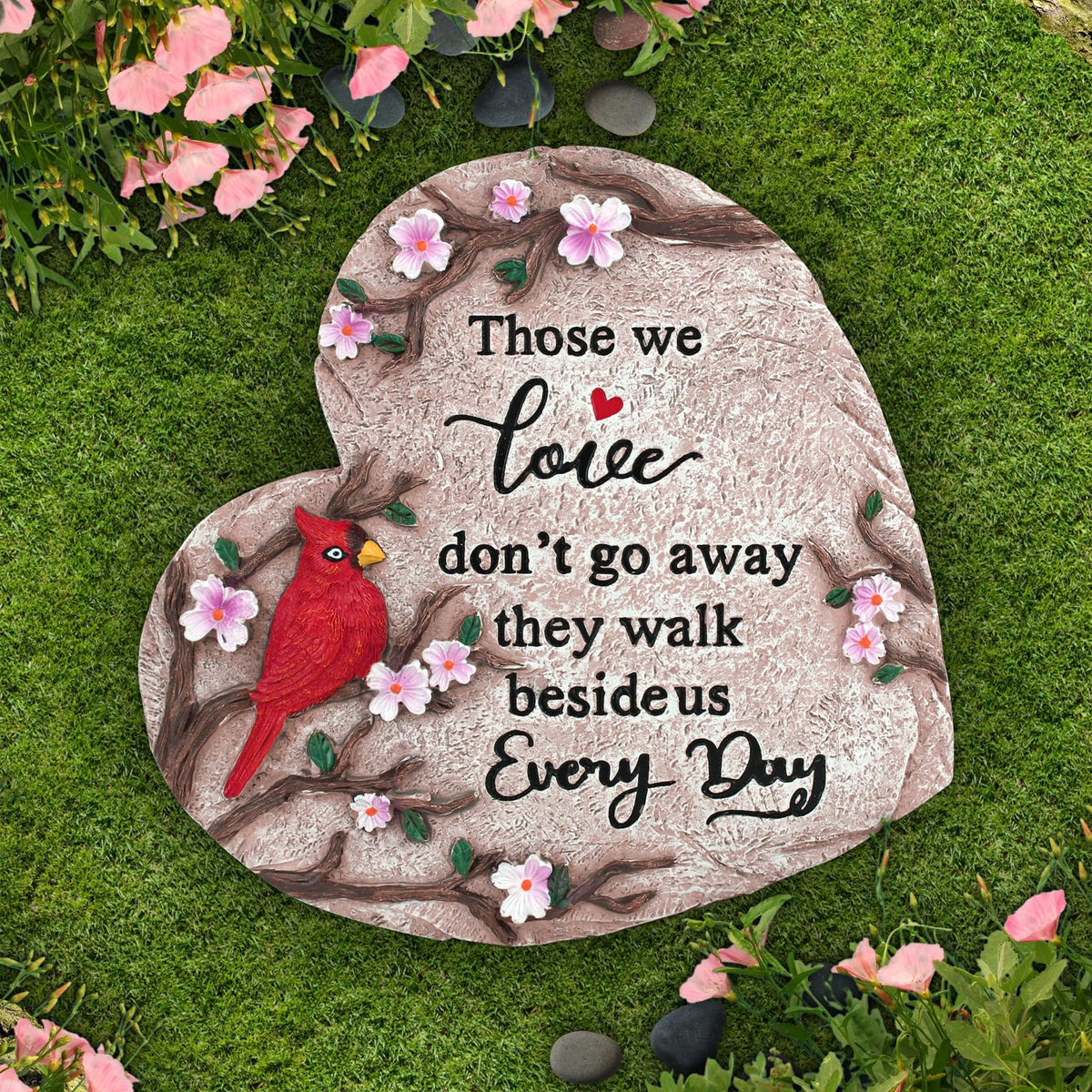 Jazcimdo memorial heart stone with cardinal design for garden remembrance