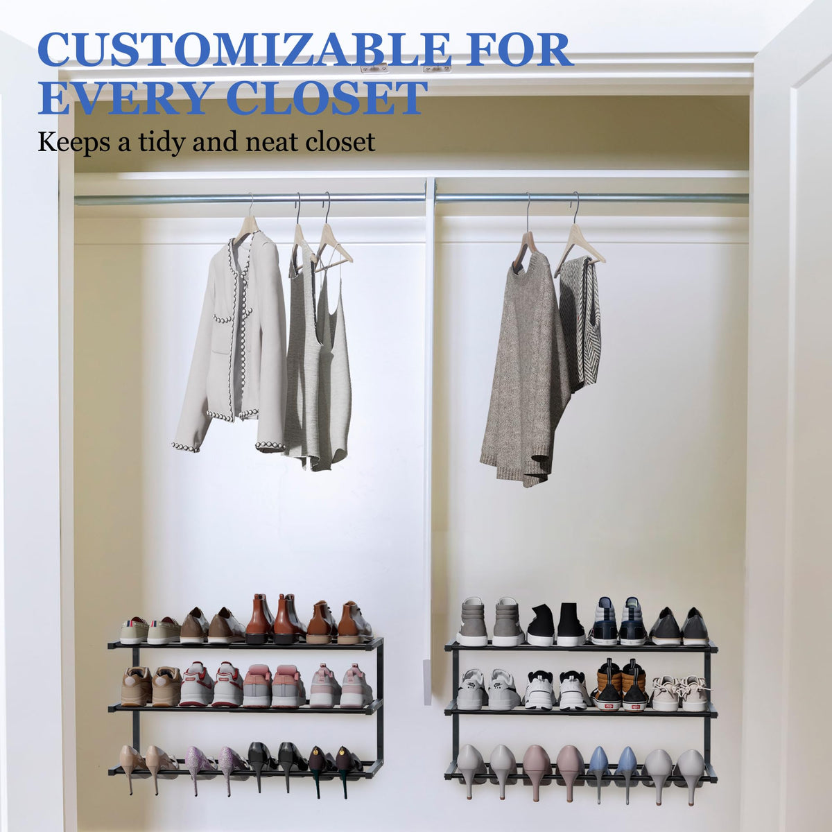 Jchccu shoe rack front view highlights durable metal frame and clean lines.
