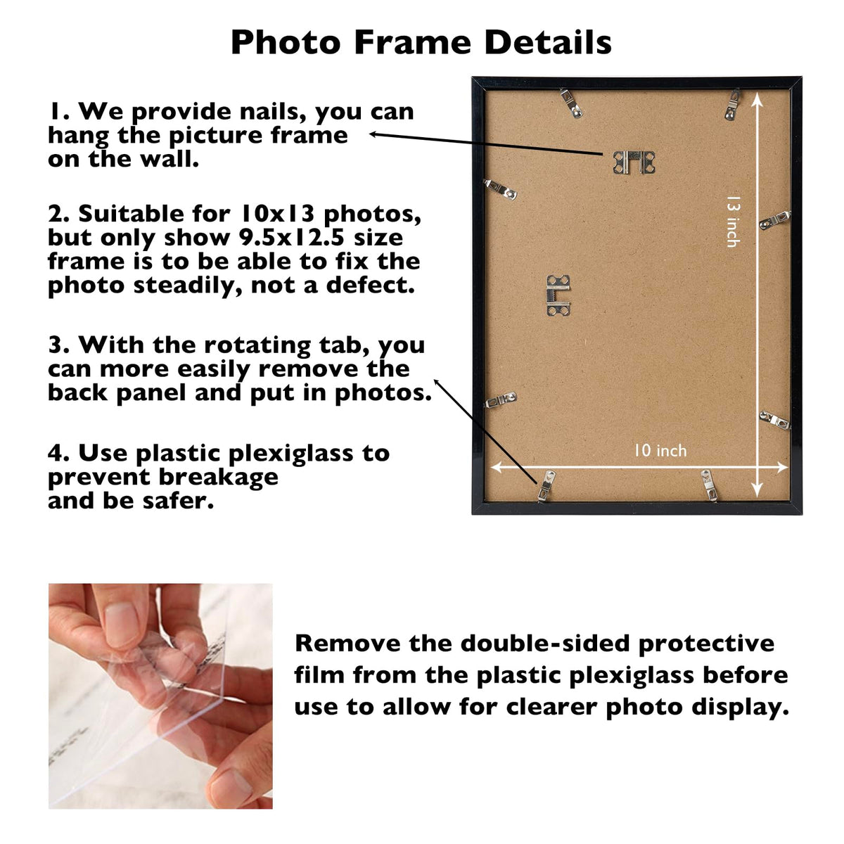 JCJMY 10x13 black frame vertical wall mounting saves space.