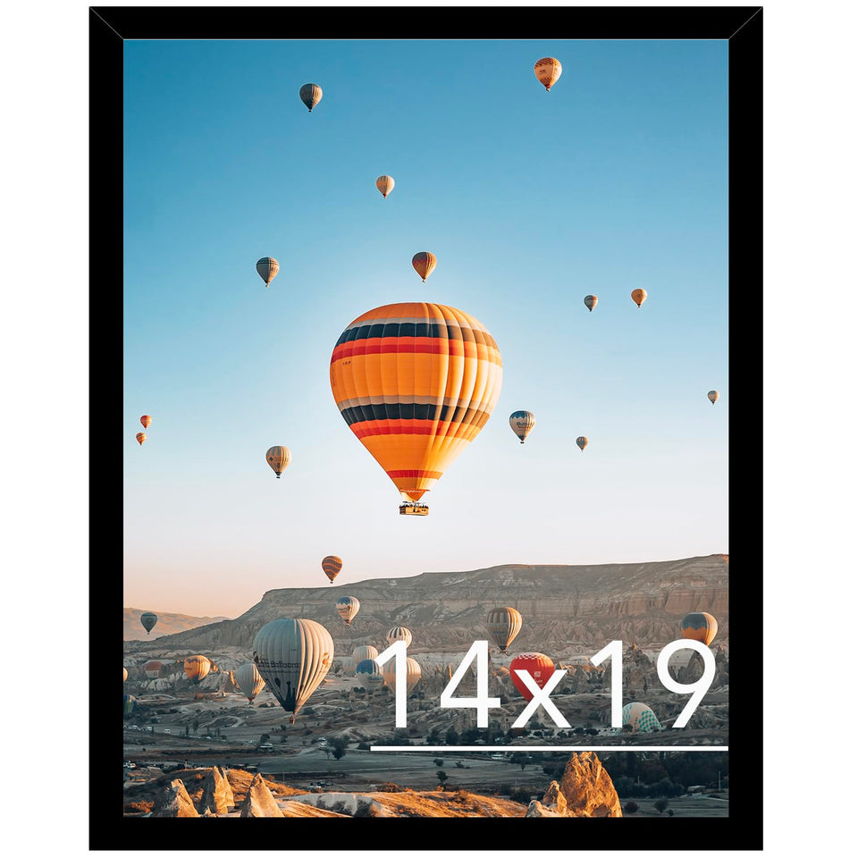 JCJMY 14x19 black picture frame front view with shatter-resistant plexiglass for safe display.