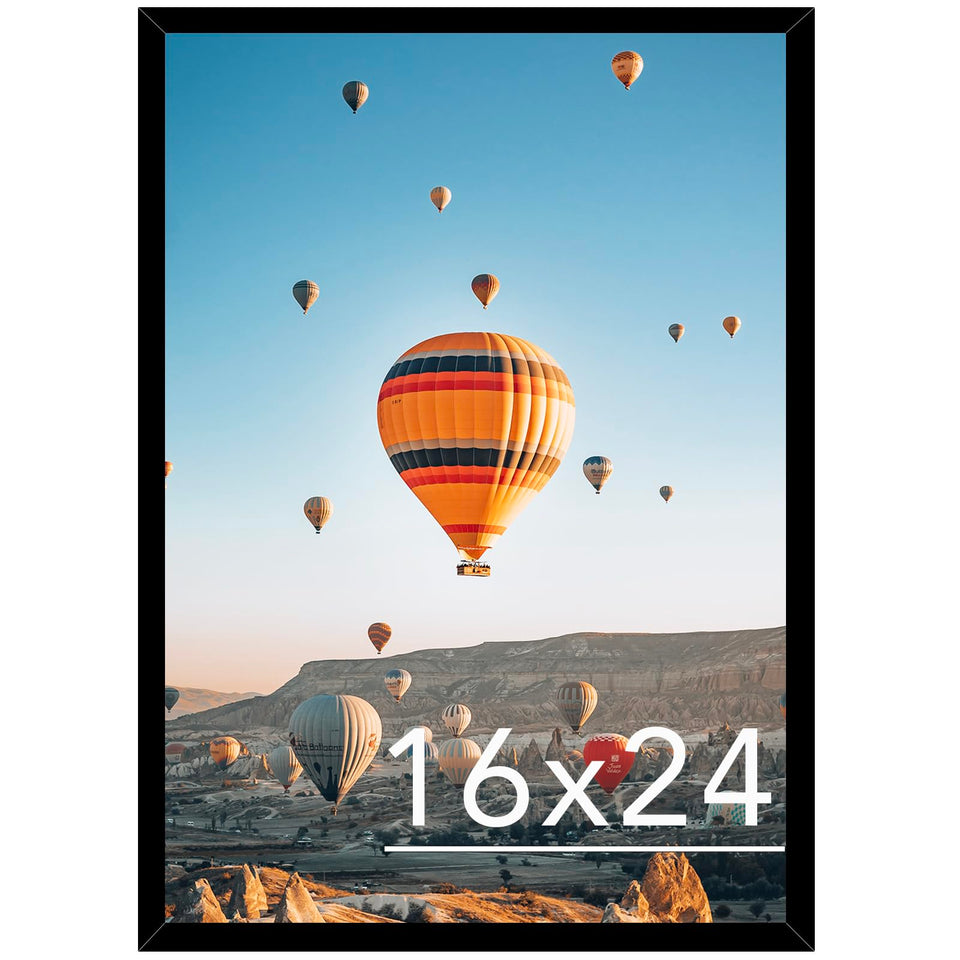 JCJMY 16x24 frame front view for posters and canvases, sleek black finish.