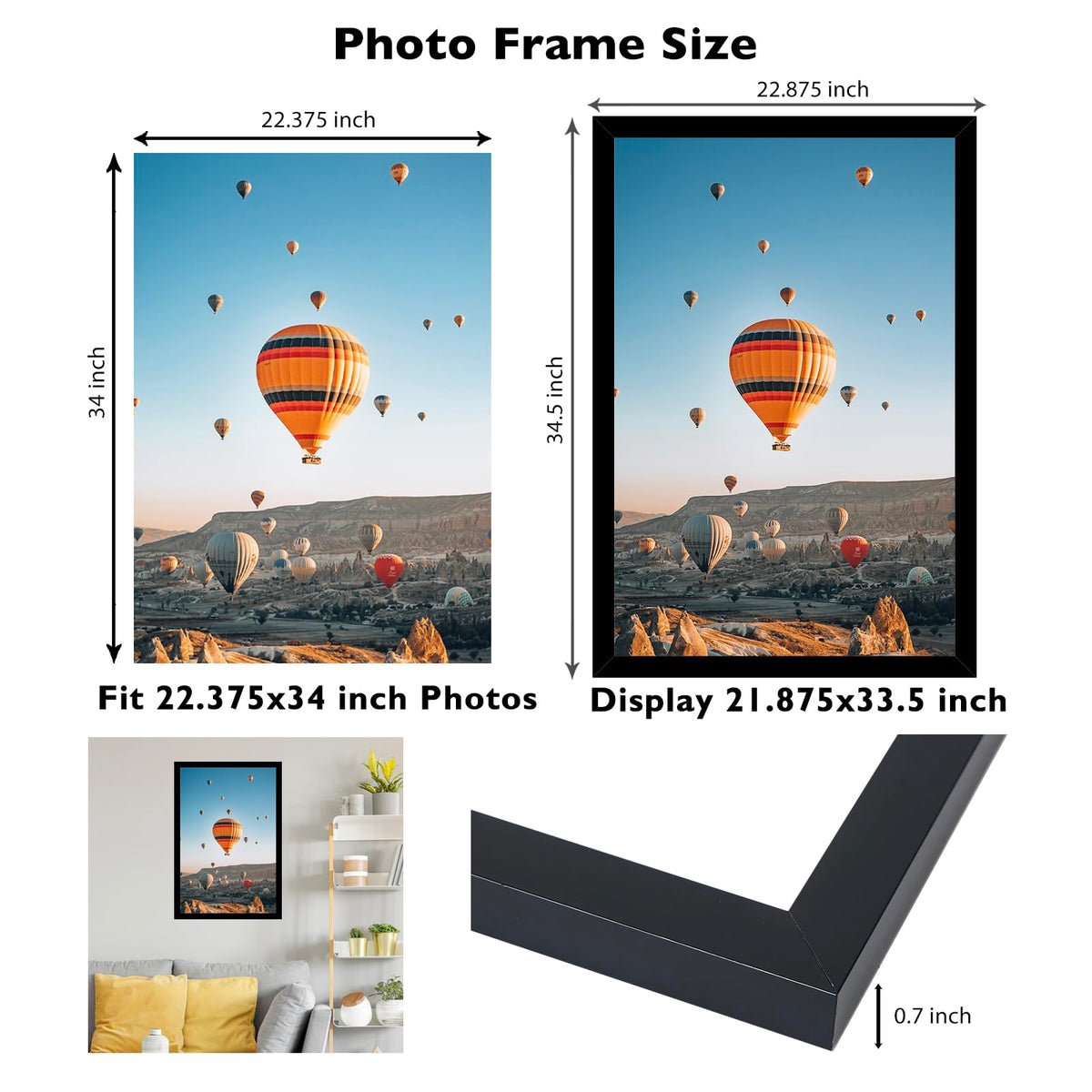 JCJMY 22.375x34 horizontal hanging option for flexible wall layouts.