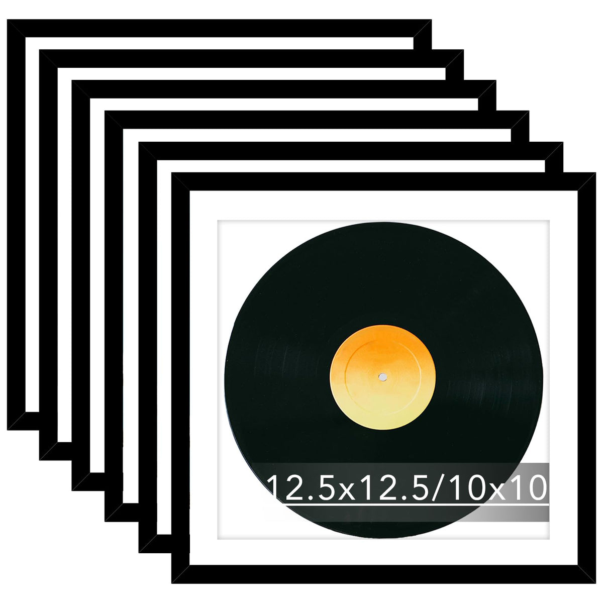 JCJMY 6-pack 12.5x12.5 black frames with 10x10 mat for vinyl records display.