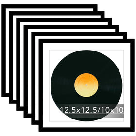 JCJMY 6-pack 12.5x12.5 black frames with 10x10 mat for vinyl records display.