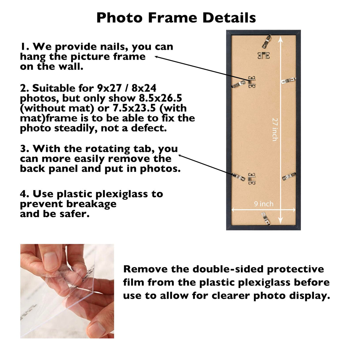 JCJMY easy-install frame with rotating back panel for quick photo changes.
