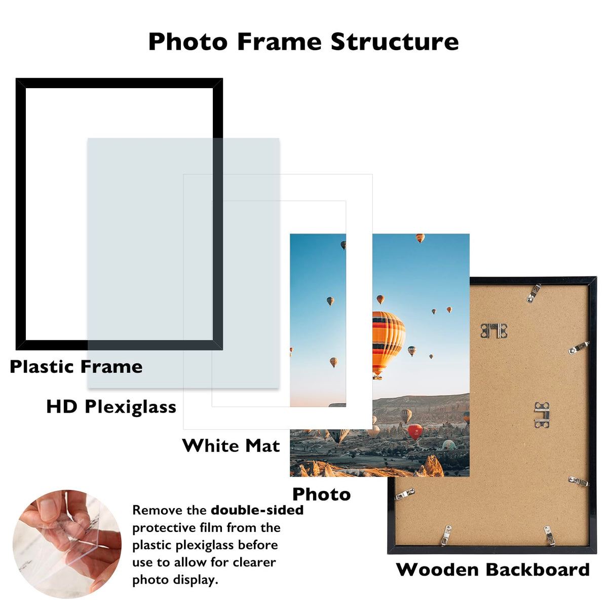 JCJMY frame back includes rotating tab for quick photo changes.