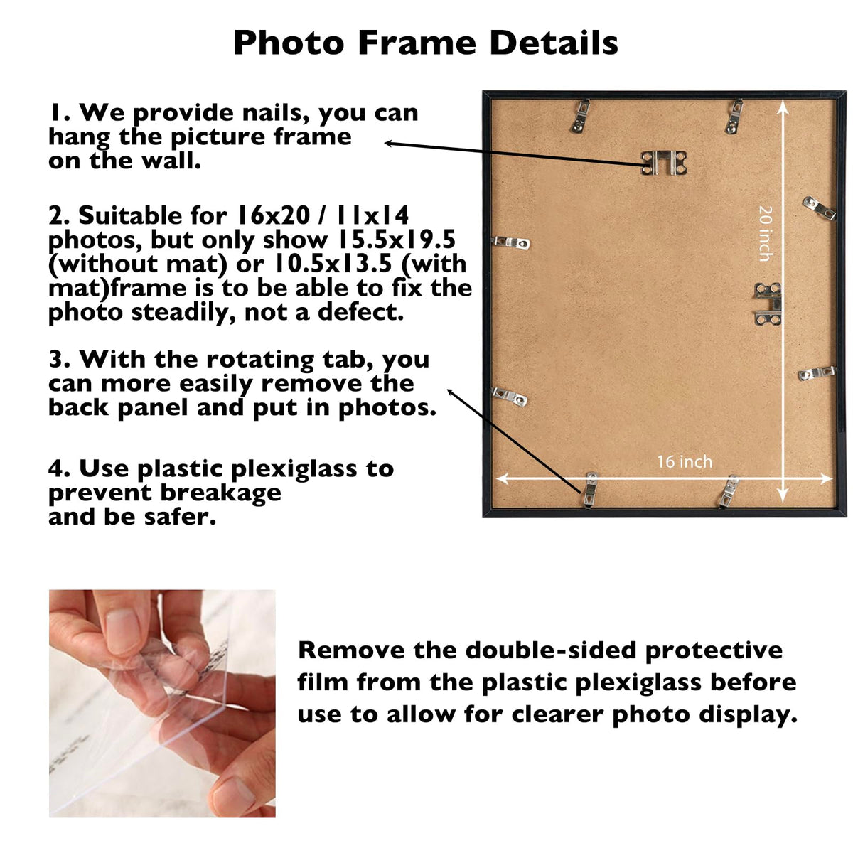 JCJMY rotating tab back makes changing photos quick and clean