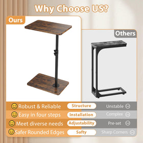 JCMCDO C shaped end table with adjustable height for comfortable positioning