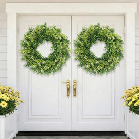 JDKPK artificial grapevine wreath showcases durable, fade-resistant greenery for outdoor use.